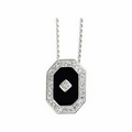 Sterling Silver 13x9mm Genuine Onyx and Cubic Zirconia 18" Necklace